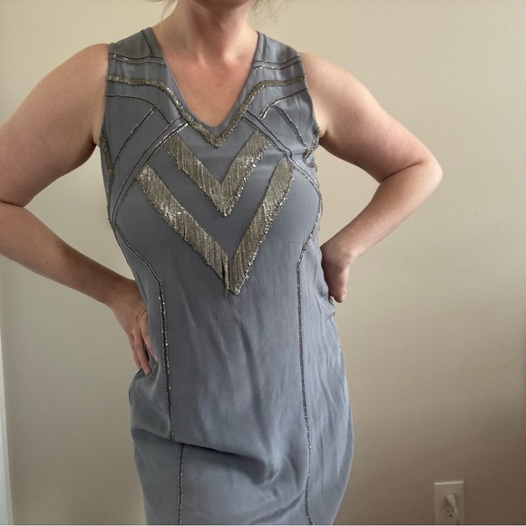 RAMY BROOK Silver Silk Holiday Party Dress Midi - Picture 3 of 8